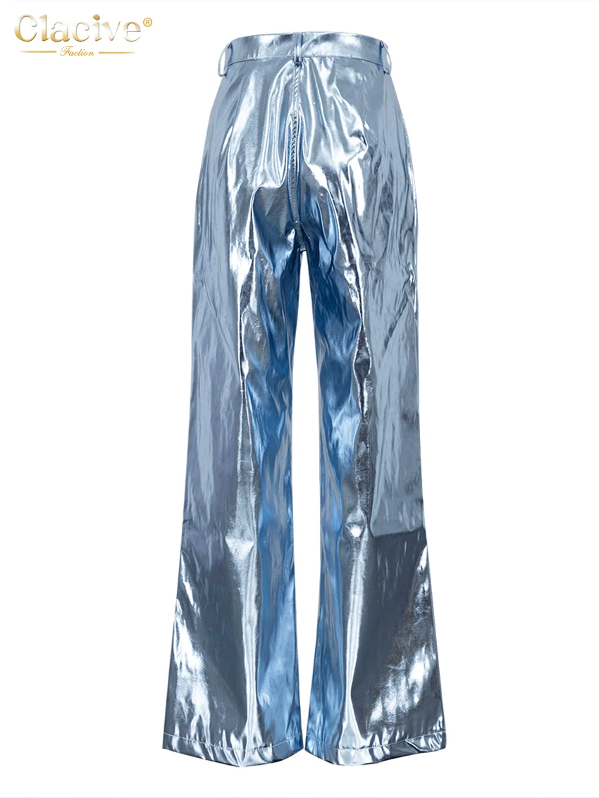 Clacive Fashion Loose Blue Women'S Pants 2023 Elegant High Waist Full Length Pants Streetwear Simple Straight Trousers Female