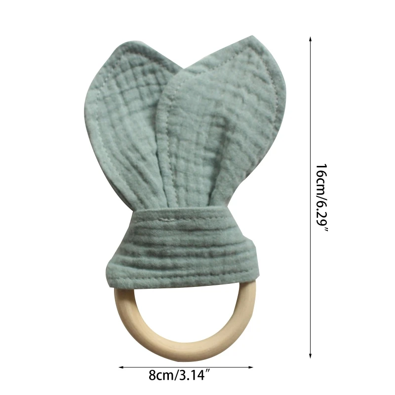 Baby Boy Rabbit Ear Teether Safe Organic Wood Teething Teether 70mm Safe Organic Wooden Ring Nursing Training Teethers Toy Gift images - 6