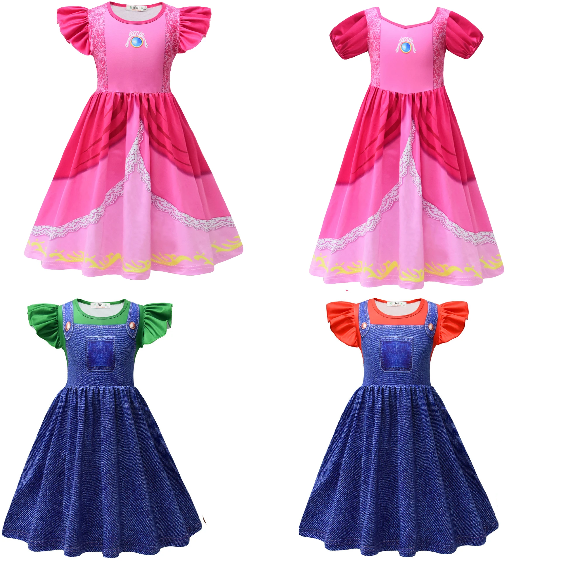 

Peach Dress For Girls Princess Cosplay Clothes Flying Sleeve Vestidos Kids Birthday Party Performace Outfits Halloween Ball Gown