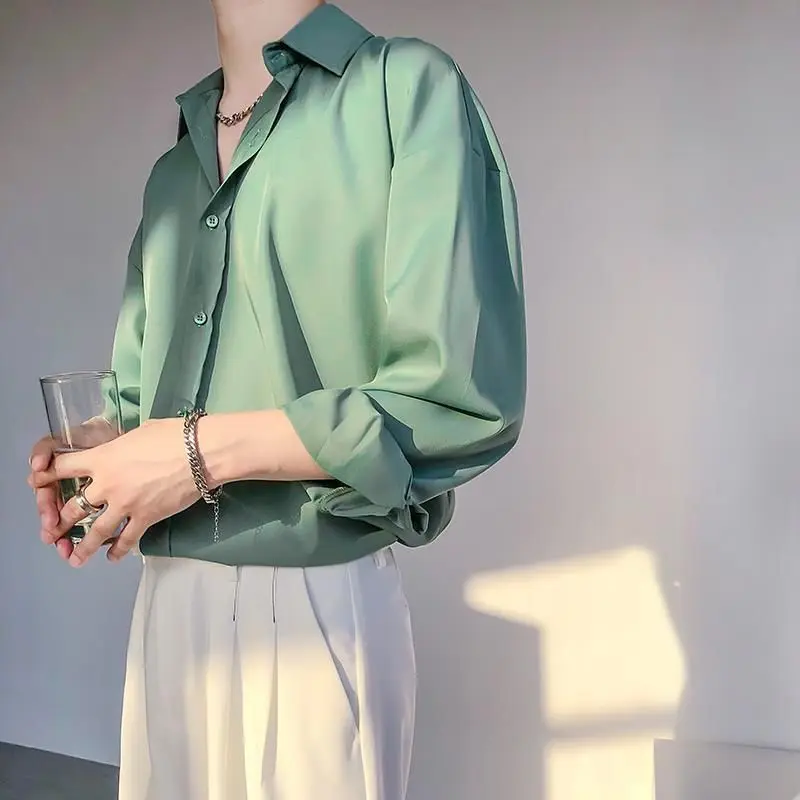 

Solid color shirt couple oversized blouse 2022 spring summer new Korean fashion temperament retro long-sleeved loose tops trend