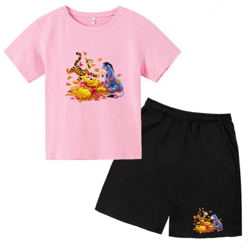 

Tiger T-shirt Fashion Charming Casual Shirt Set Kids Boys Girls Short Sleeve Top + Shorts 2P Summer Anime Animal Clothes Disney
