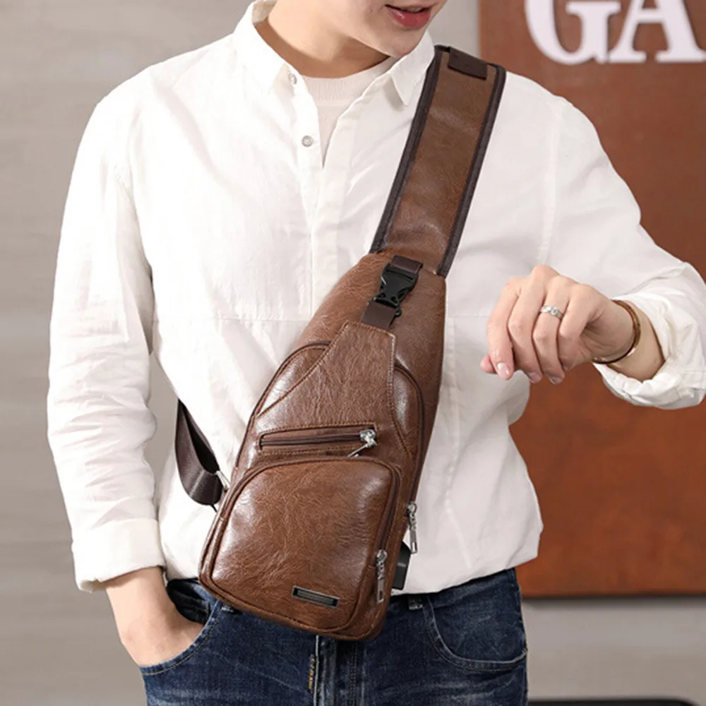 

Fashion Men Casual Multifunction Shoulder Bag Travel Crossbody Bag On Shoulder Sling Bag Pack USB Charge Pack Chest Bag for Male
