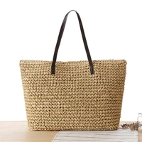 paper rope weave handbag latest fashionable classic straw summer beach bags soft straw sea tote handbag