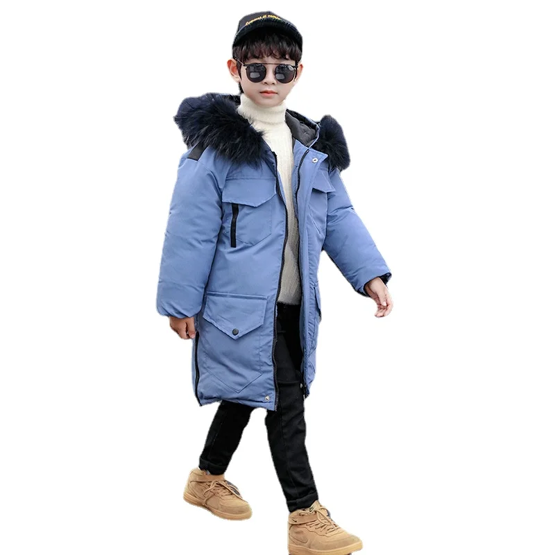 

Kids Clothes for Boys Winter Down Jackets Parka Mid-length Thickened Warm Coat Teens Clothing Fur Collar Hooded Outerwear 4-14 Y