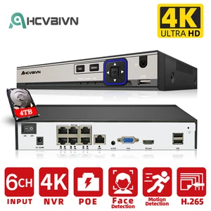 AHCVBIVN 4CH 8MP Nvr 6Ch Poe CCTV Network Video Recorder Support Ip Camera Video Surveillance Recorder 4K Security Cameras Nvr