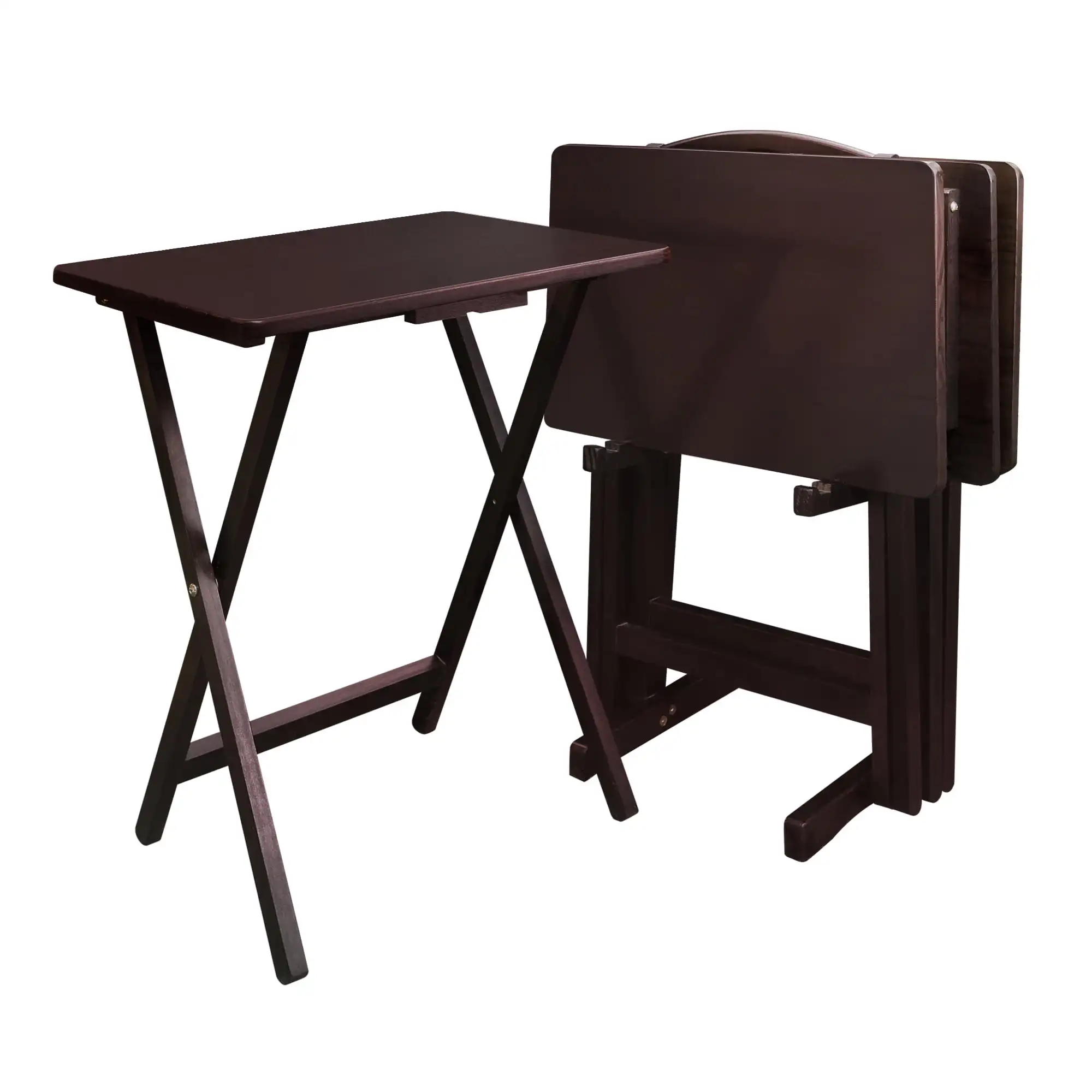

5-Piece TV Tray Table Set with Holder in Espresso (4 Trays, 1 Stand)