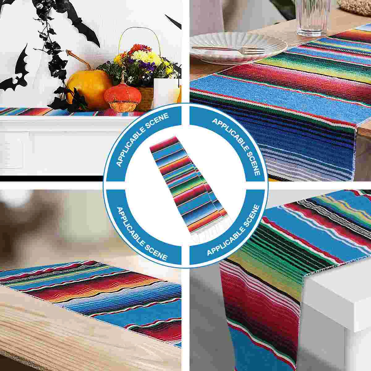 

1Pc Mexican Tablecloth Colorful Table Runner Christmas Table Runners Rainbow Aztec Runners Christmas Table Decorations