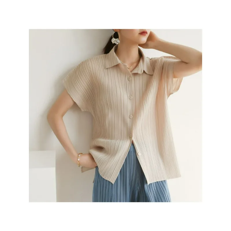 Женская однотонная плиссированная рубашка Miyake повседневная однобортная блузка