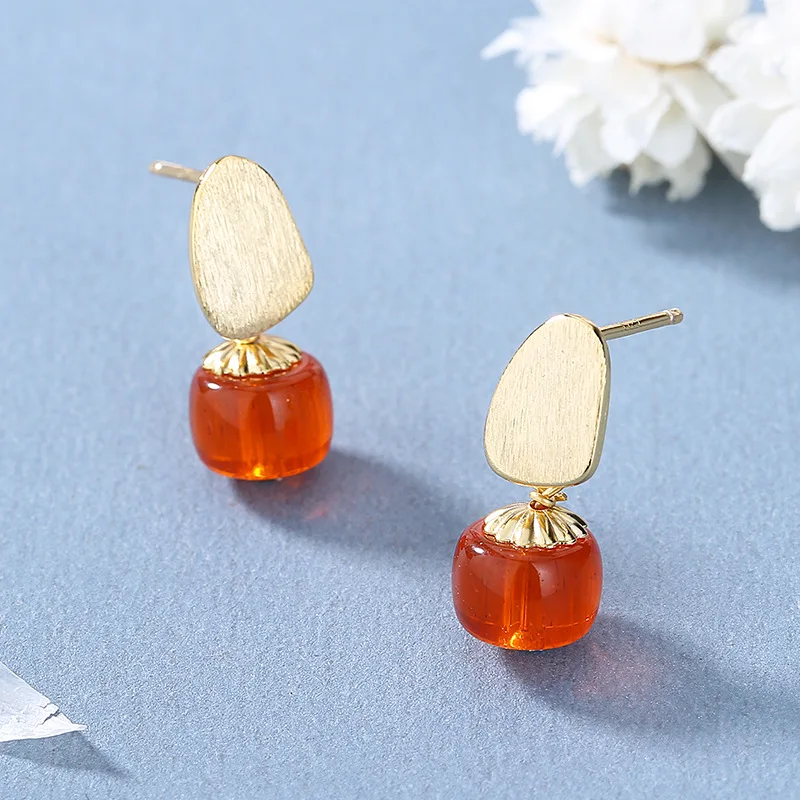 

Persimmon Ruyi South Red Agate Earrings Women's Small Design Earrings 2022 New Red Fruit Summer Earrings