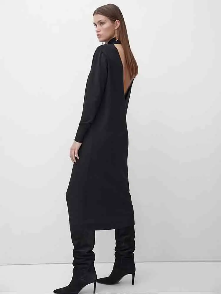 

Women 2023 Autumn New Fashionable All-match Knitted Long-sleeved Dress Chic Backless Split Slim Dress Vestidos Mujer
