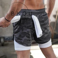 bkqu brand men running shorts sports leisure outdoor double fitness pants pocket more new foreign trade