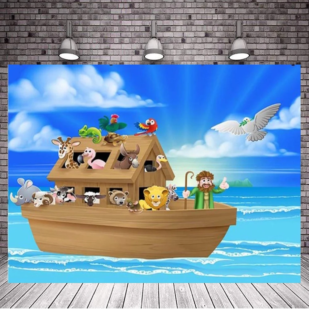 

Фотофон животные лодка волна жираф слон голубое небо море Дети День рождения душ вечерние ринка фотостудия фон