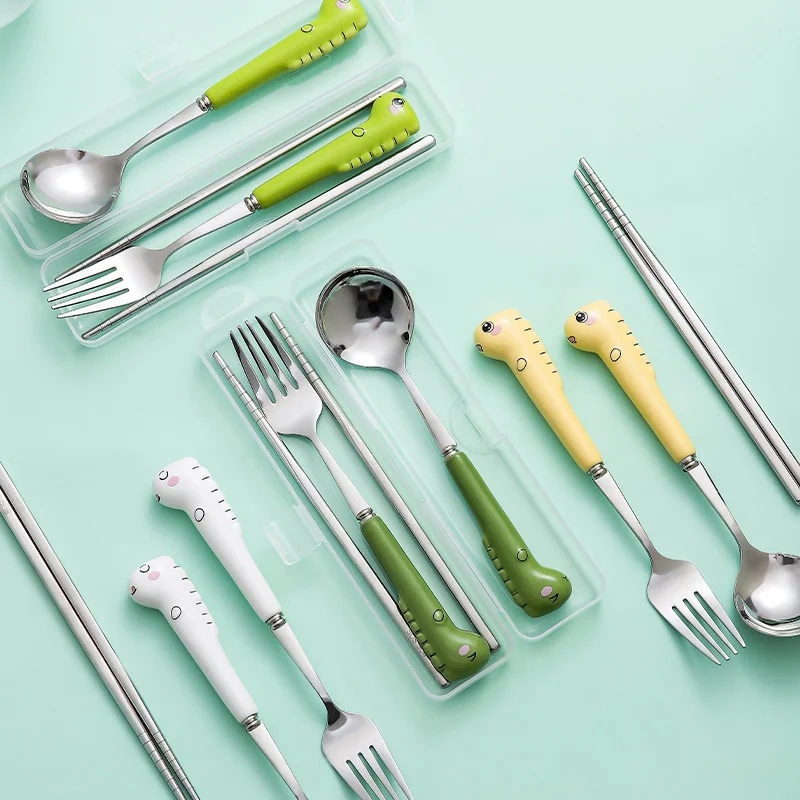 

Stainless Steel Dessert Coffee Spoon Fork Set With Ceramic Dinosaur Shape Handle Cutlery Kitchen Children Utensils Tableware