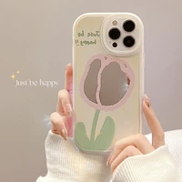 luxury mirror pink tulip flower pattern cute case for iphone 13 pro max 12 mini 11 x xs max xr 7 8 plus soft silicone back cover