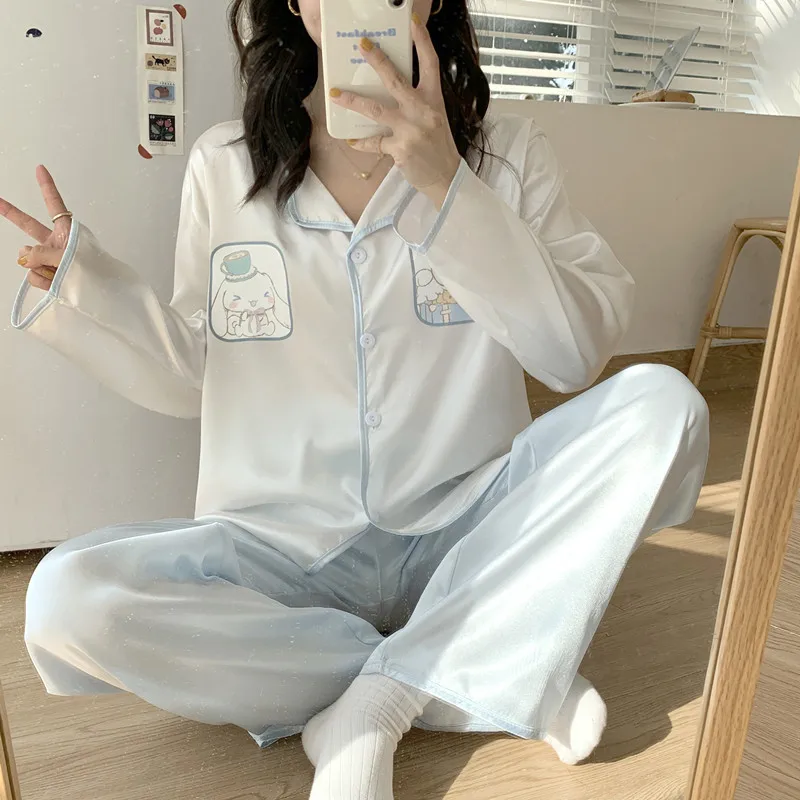

Cinnamorol Pajamas Ice Silk Long Sleeve Loungewear Kawaii Anime Cartoon Ladies Clothes Spring Autumn Silky Comfortable Pajamas