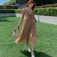 france dress mesh women solid beach style party midi dresses princess camisole full sleeve dress spring summer 2022 new