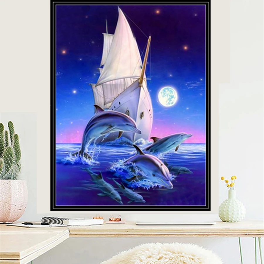 

DIY 5D Diamond Painting Dolphin Lovely Kit Full Drill Square Round Embroidery Mosaic Art Picture Of Rhinestones Home Decor Gifts