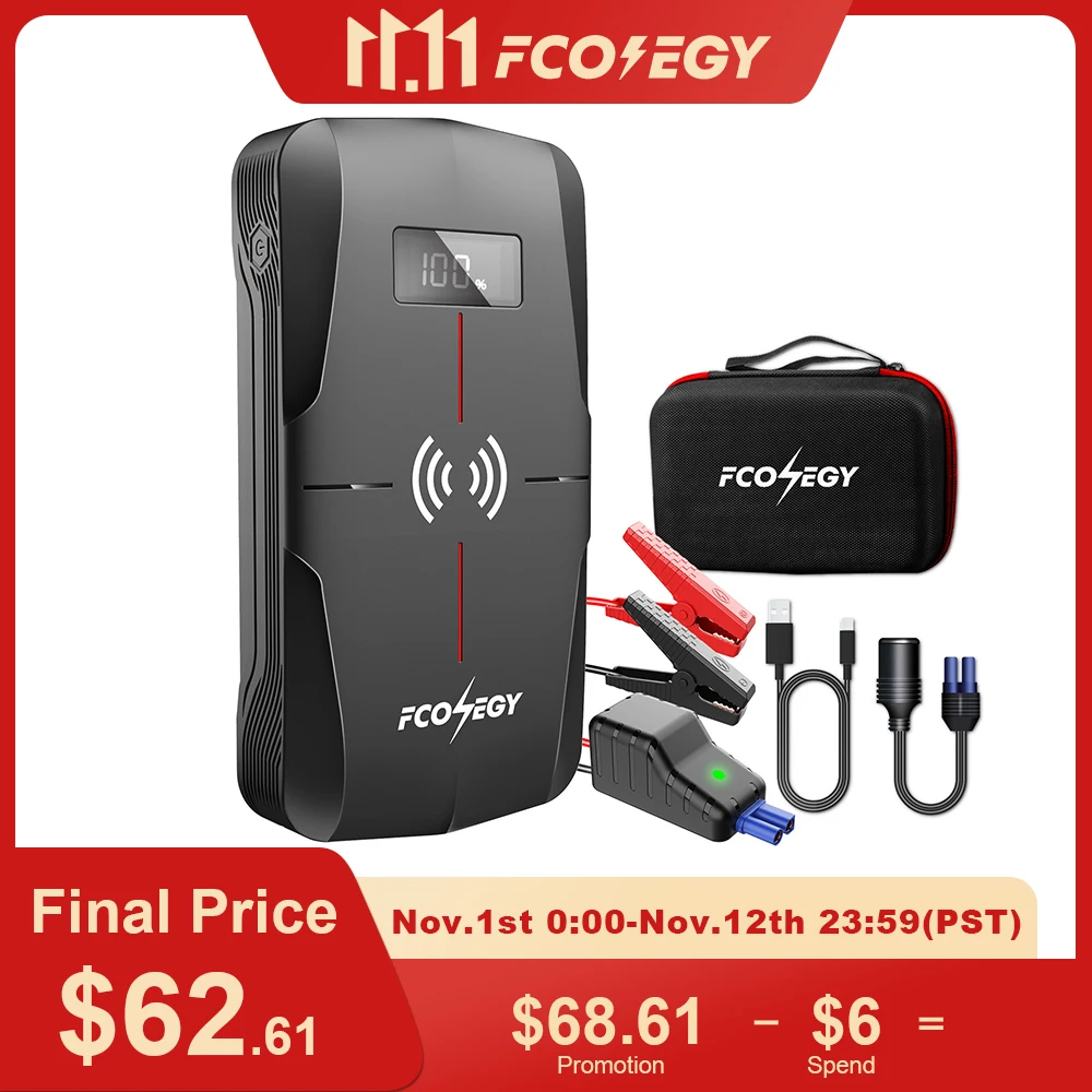 

FCONEGY Power Bank 1600A Car Jump Starter Portable Powerful External Battery 18000mAh Quick Charger Booster for Car 12v IPX66