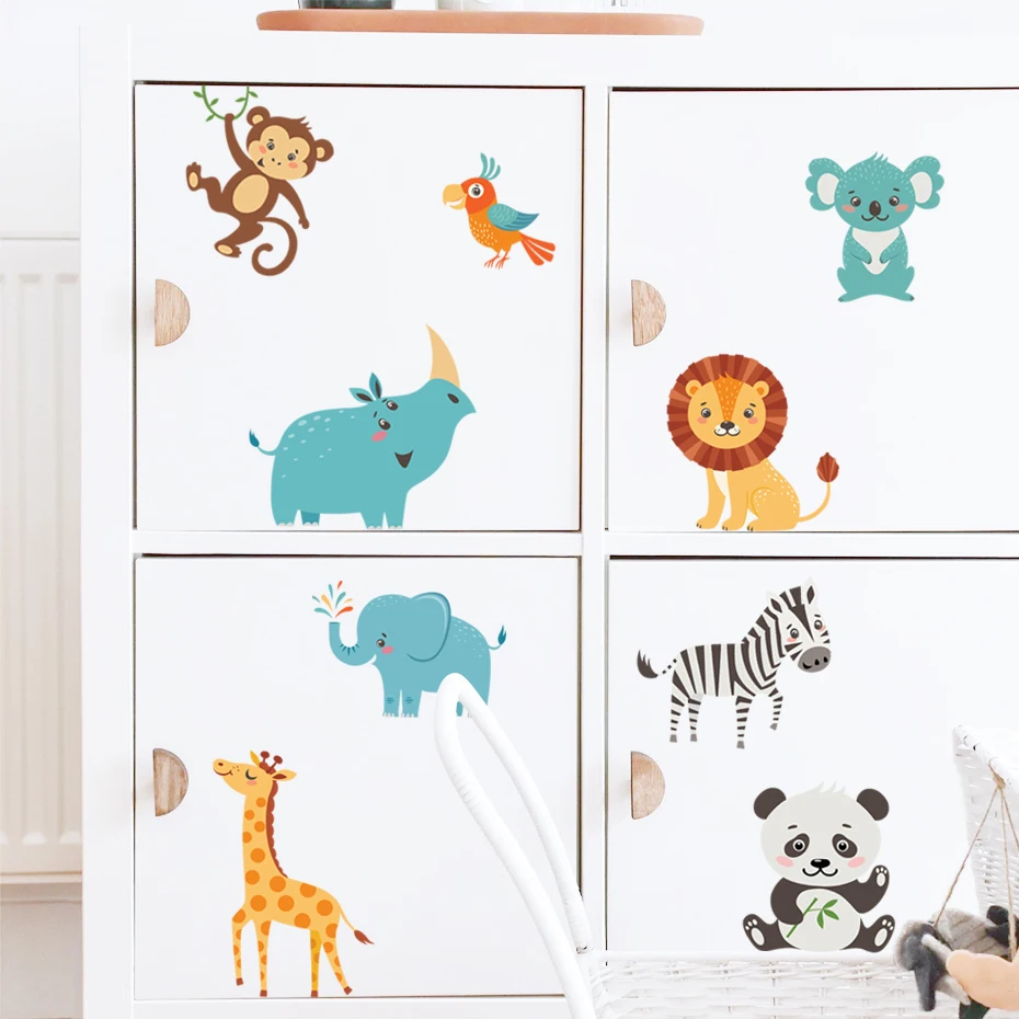 

Blue Cartoon Cute Giraffe Elephant Animal Watercolor Kids Wall Sticker Vinyl Nursery Art Decals for Babys Room Home Decor