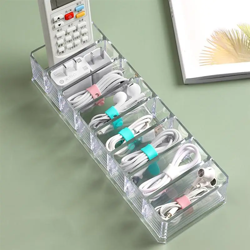 

2Pcs Cable Storage Box Transparent Plastic Data Line Storage Container for Desk Stationery Makeup Organizer Key and Jewelry Box