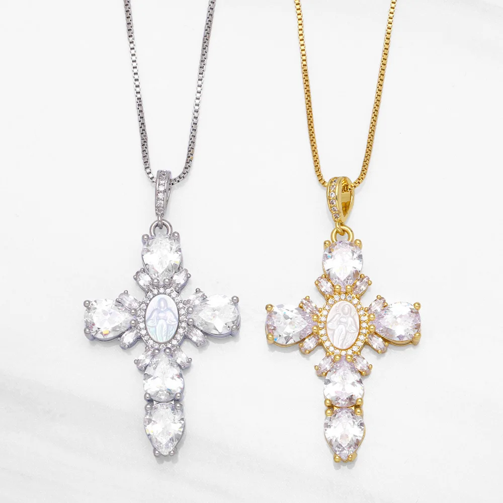 

Vintage Religious Virgin Mary Cross Pendant Unisex Gothic Necklace Hip-hop Jewelry
