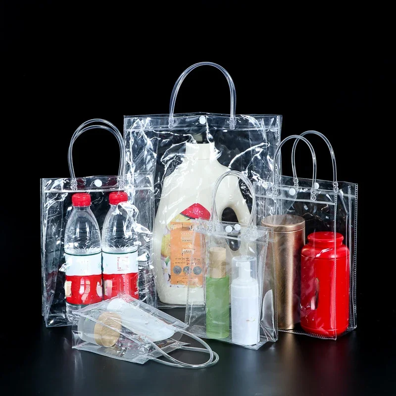 

10pcs Clear Tote Bag Transparent Shopping Bags Shoulder Handbag PVC Waterproof Storage Bag for Gift Cosmetic Plastic Bags