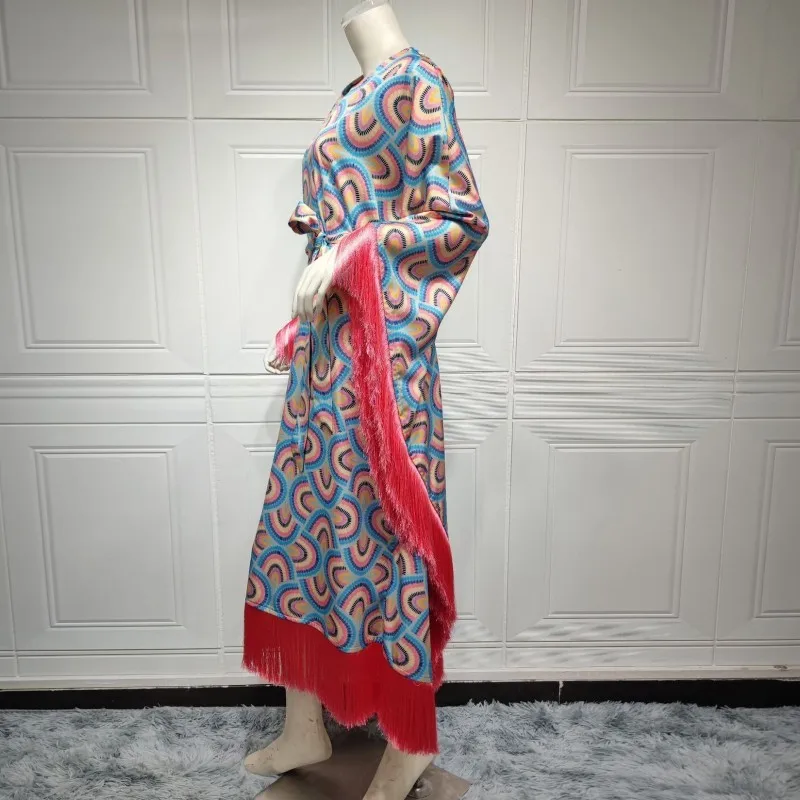 Muslim Abaya For Women Fashion Fringe Panel Doll Sleeve Loose Dress Party Long Dress Dubai Islamic Chic Print Ankara Robes New