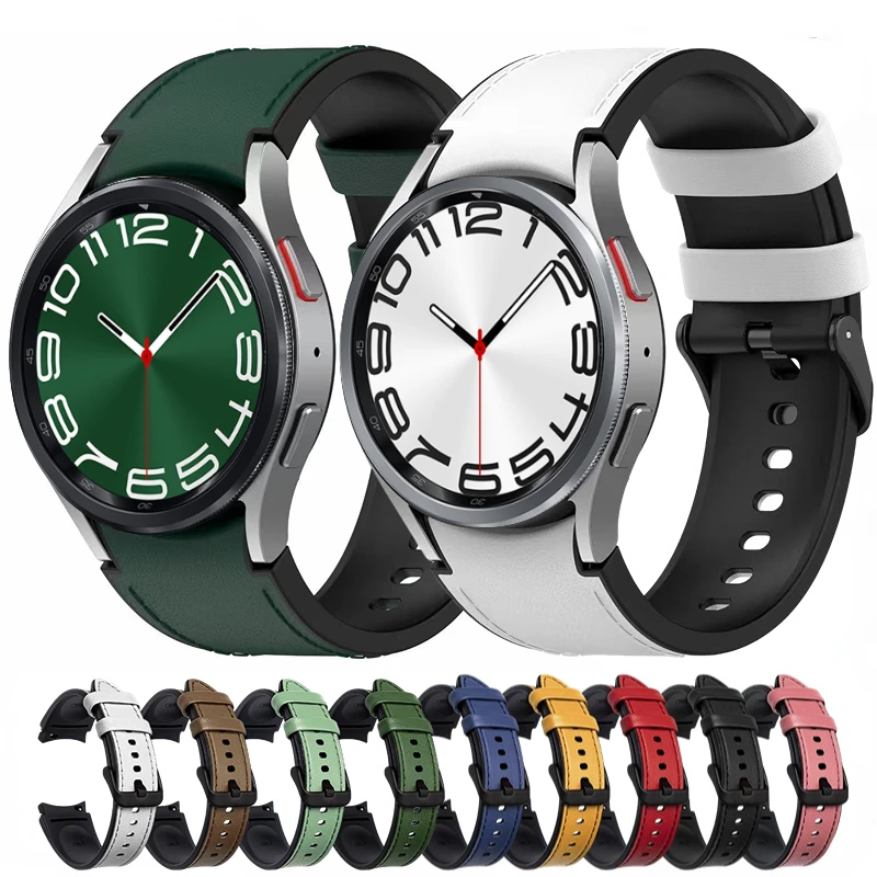 

Silicone+Leather Strap For Samsung Galaxy Watch 6/5/4 44mm 40mm 5 Pro 45mm No Gap Bracelet Correa Watch 6 Classic 47mm 43mm Belt