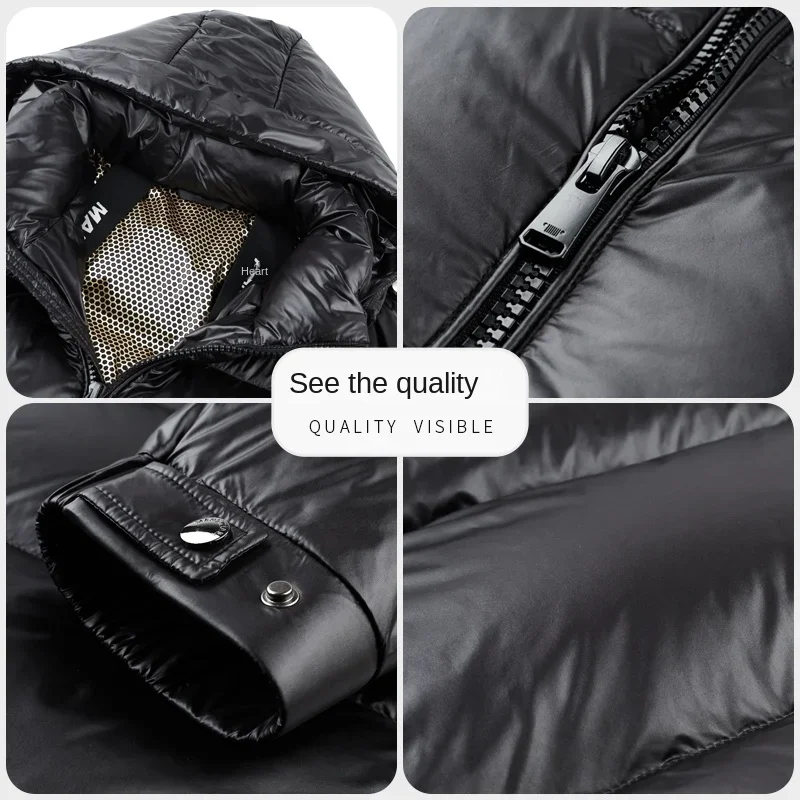 Мужская зимняя черно-Золотая куртка YEAE толстый яркий пуховик с капюшоном теплая