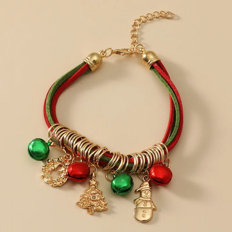 

6 Styles Christmas Gift Bracelet for Women Sets Fashion Hand Red Green Beaded Bell Charm Chain Pulseras Mujer Jewelry Wholesale