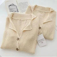 the new 2022 spring summer autumn joker hollow out small lapel coat cardigan sweater is prevented bask in