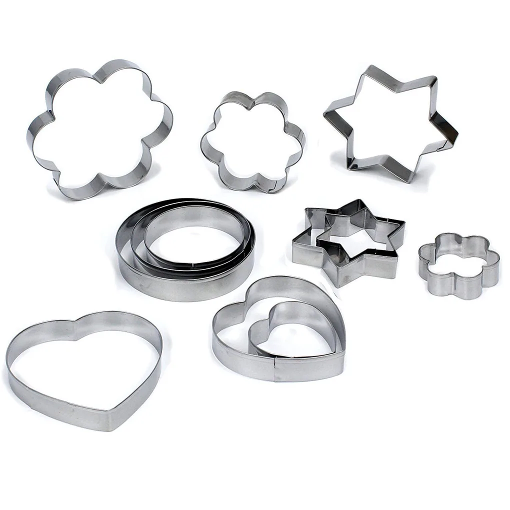 

12pcs Cake Cutting Mould Set Heart Flower Star Round Cake Mold Stainless Steel Decoration Fondant Sugar Craft Baking Moulds