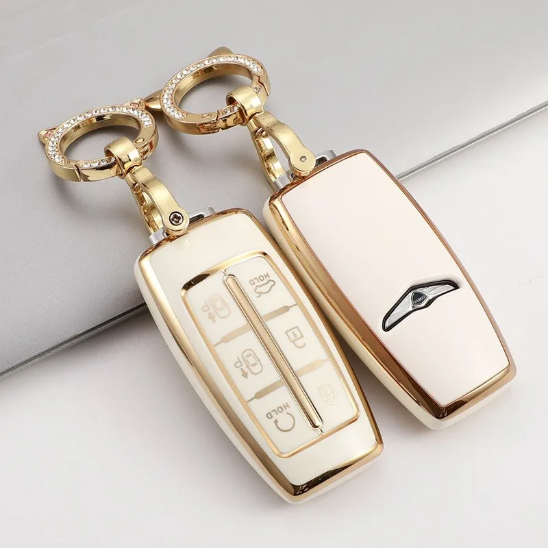 

Soft TPU Car Key Cover Case key ring For Hyundai Genesis G80 GV70 GV80 2019 2020 Remote key Auto Accessories Key Holder Ring