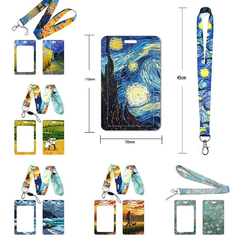 Купи Wholesale Van Gogh Credential Holder Keychains Neck Lanyard For Pass Card Credit Card Holder Keychain Straps Phone ropes за 119 рублей в магазине AliExpress