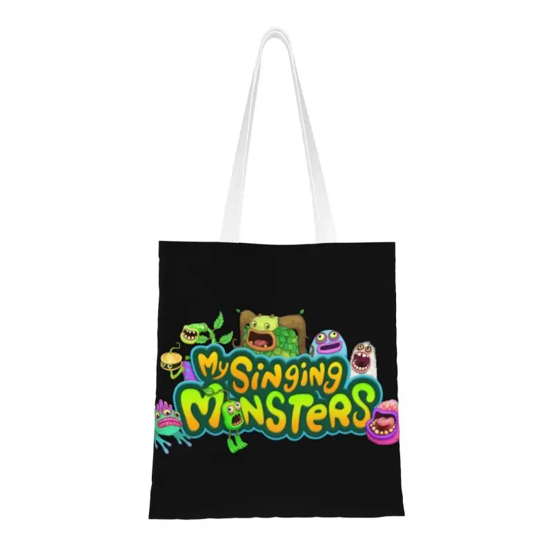 

Reusable My Singing Monsters Shopping Bag Women Canvas Shoulder Tote Bag Washable Electronic Video Game Grocery Shopper Bags