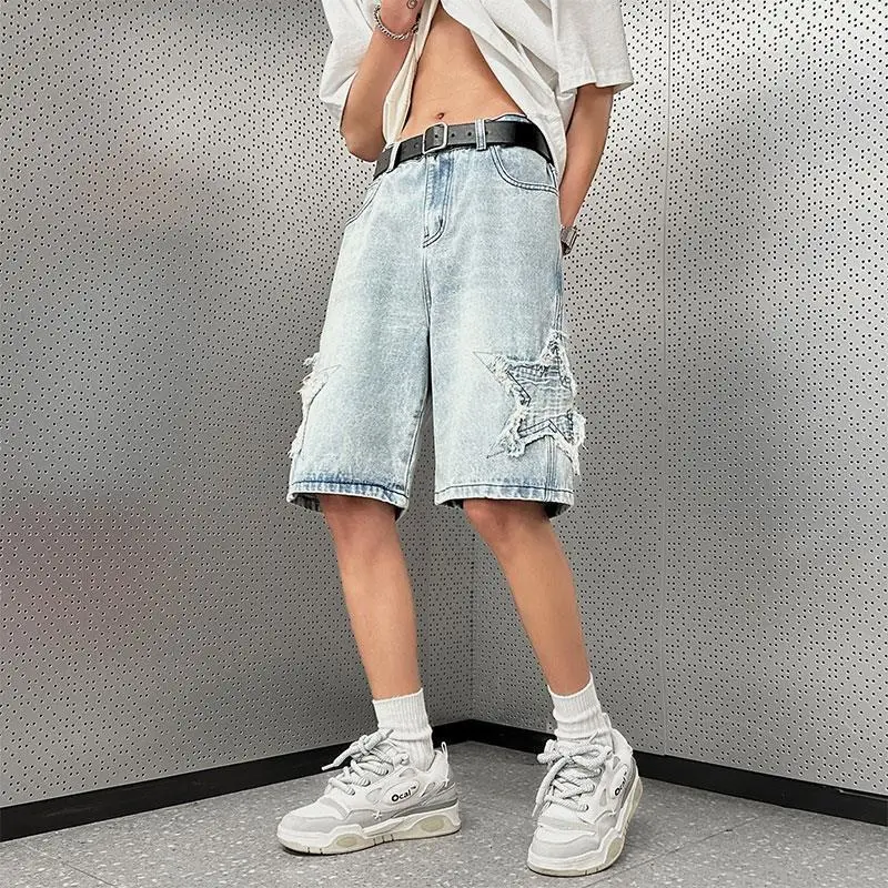 Хип-поп Y2k Star Мешковатые джинсы Мужская одежда Джинсовые шорты Повседневная