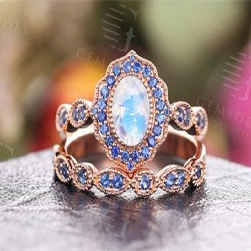 

Europe and America 2023 New Rose Gold Luxury Style Princess Auspicious Ring Fashion Engagement Proposal 2-piece Ring Set