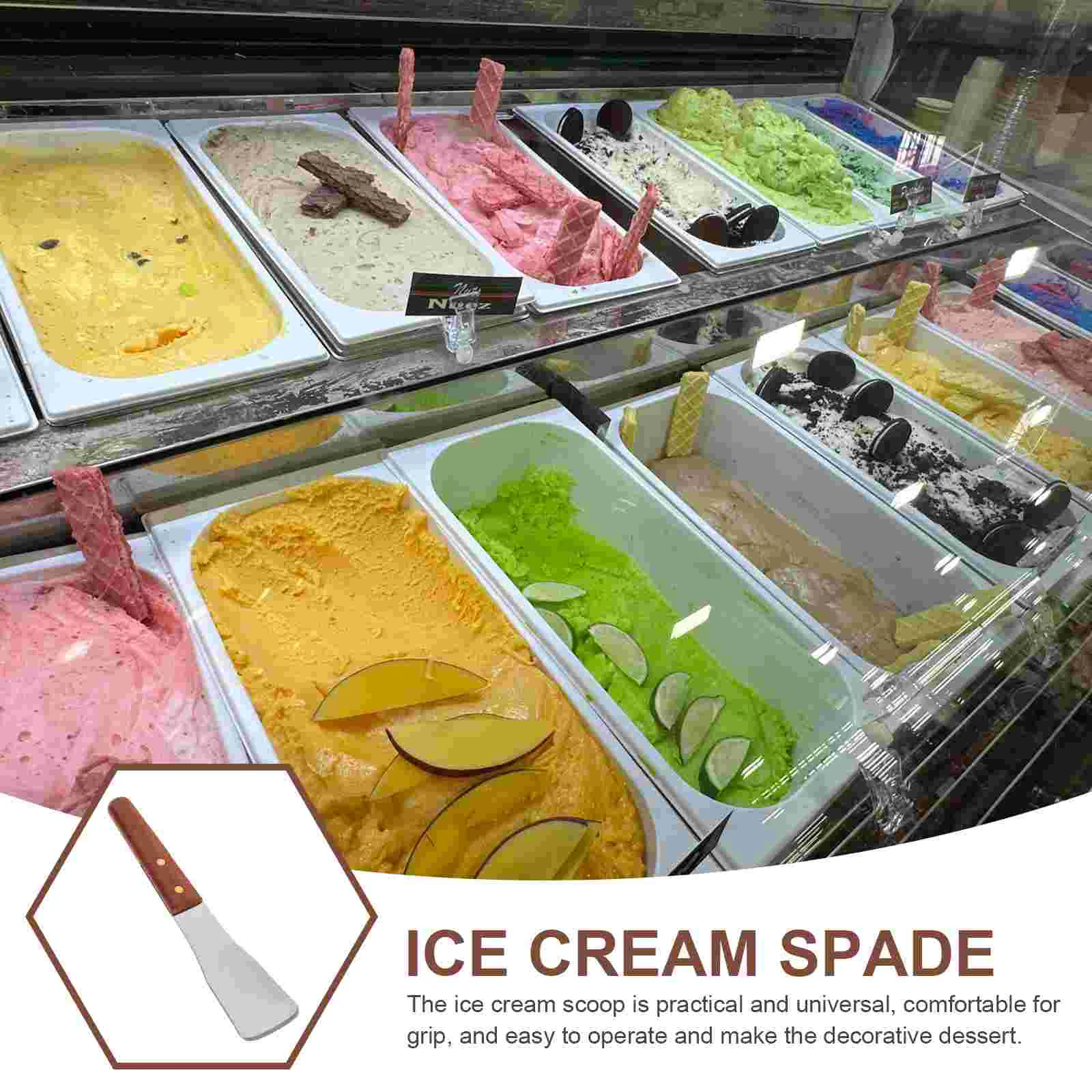 Ложка для мороженого Ложки Десертная лопатка с деревянной ручкой из нержавеющей