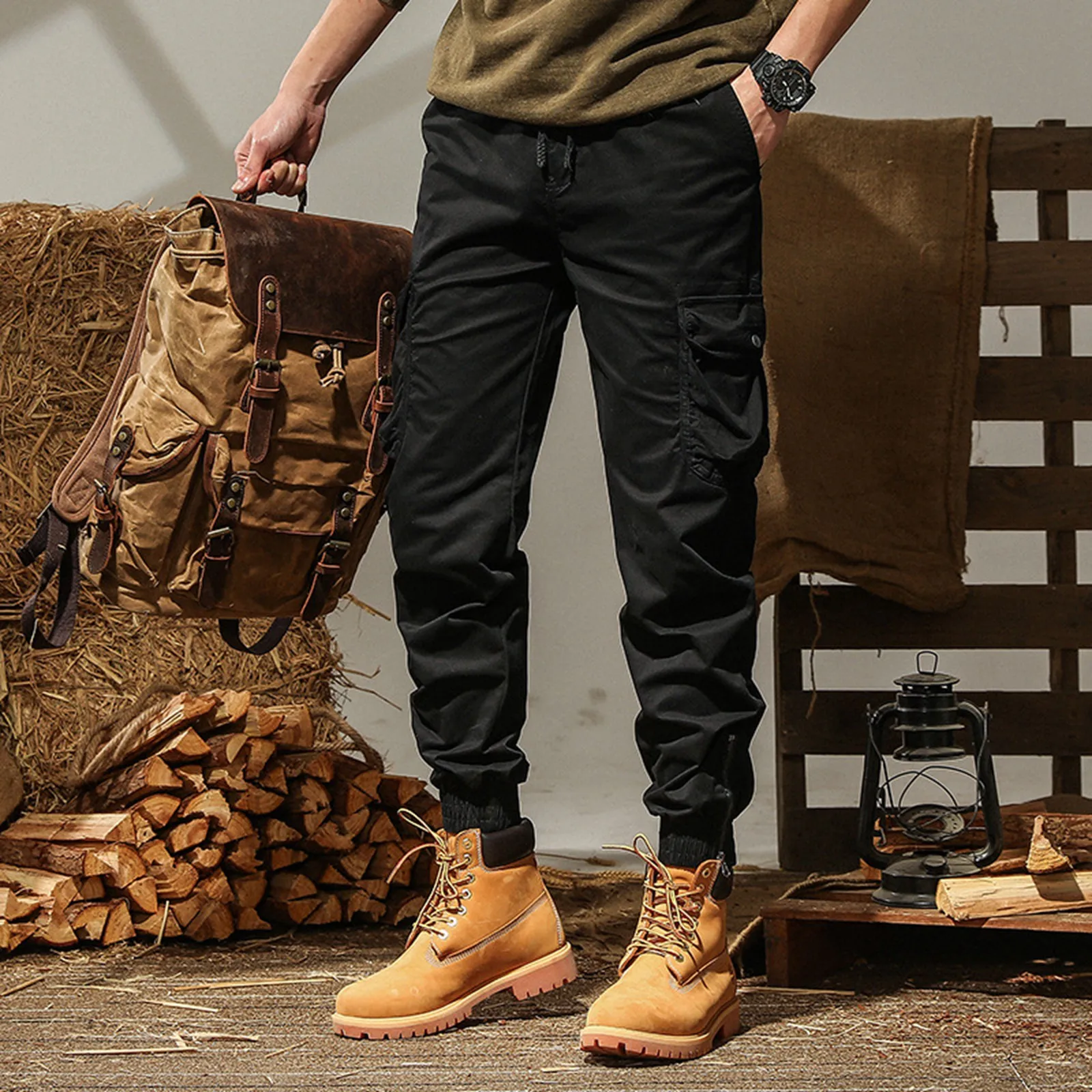 

Men's Spring And Autumn Overalls Spring And Autumn Washed Wide Leg Trendy Retro Leggings