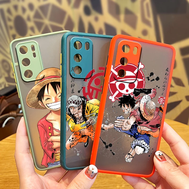 

Cute Anime ONE PIECE Luffy For Huawei P50 P40 P40 P30 P20 Mate 40 20 10 Nova 8 3i 2i Frosted Translucent Phone Case Fundas Cover