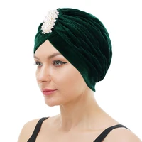 muslim beaded jewelry velvet turban ruffle knotted headwrap chemo cap liner headscarf bandanas women hair accessories turbante