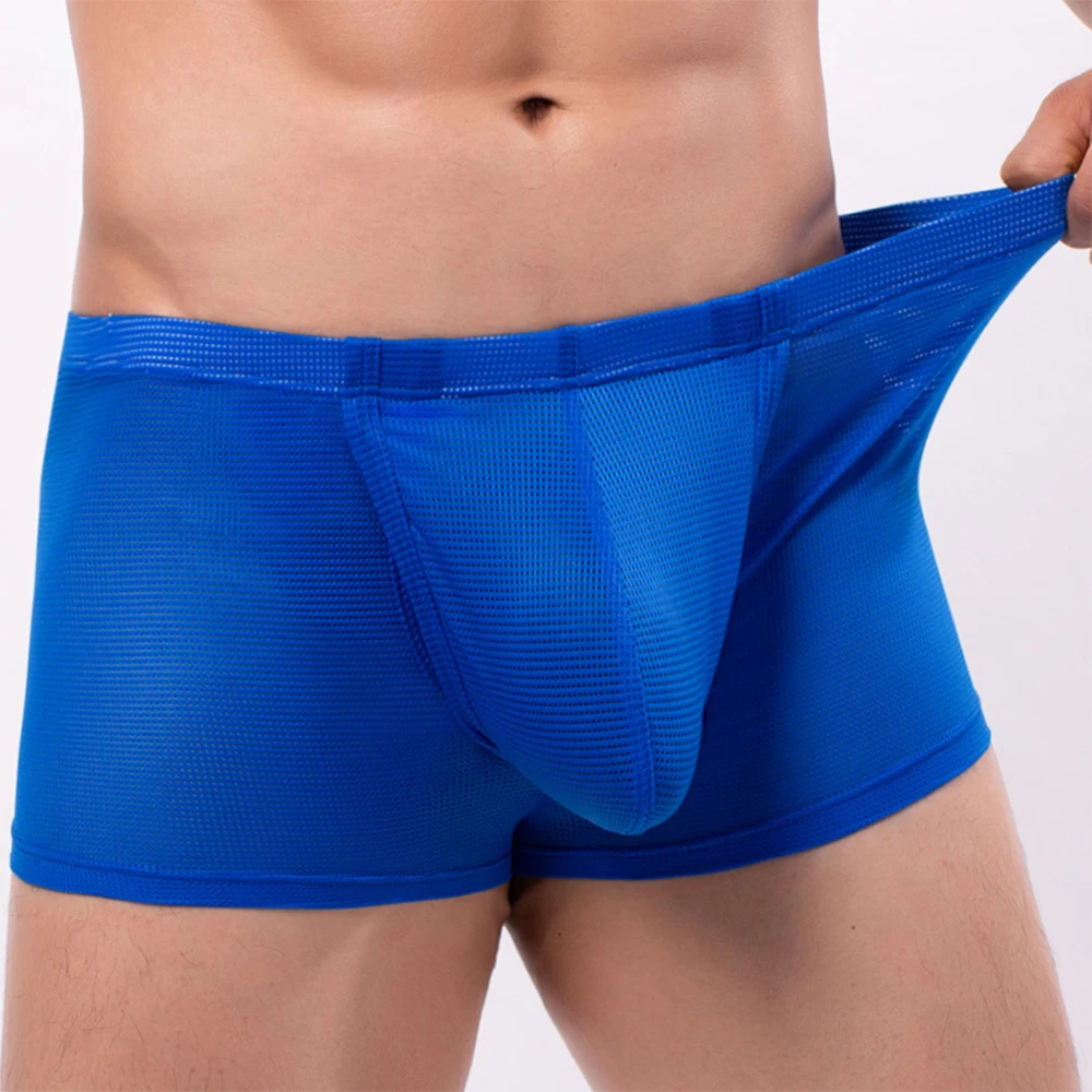 

Men Underwear Boxer Shorts Mesh See-through Panties Bulge Pouch Low Waist Underpants Lingerie Young Gay Cuecas Quick-Dry