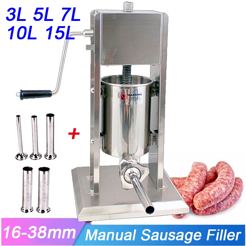 

Professional Manual Sausage Maker Filler Stuffer Vertical Making Filling Salami Hot Dog Machine Homemade with 5 Stuffing Tubes