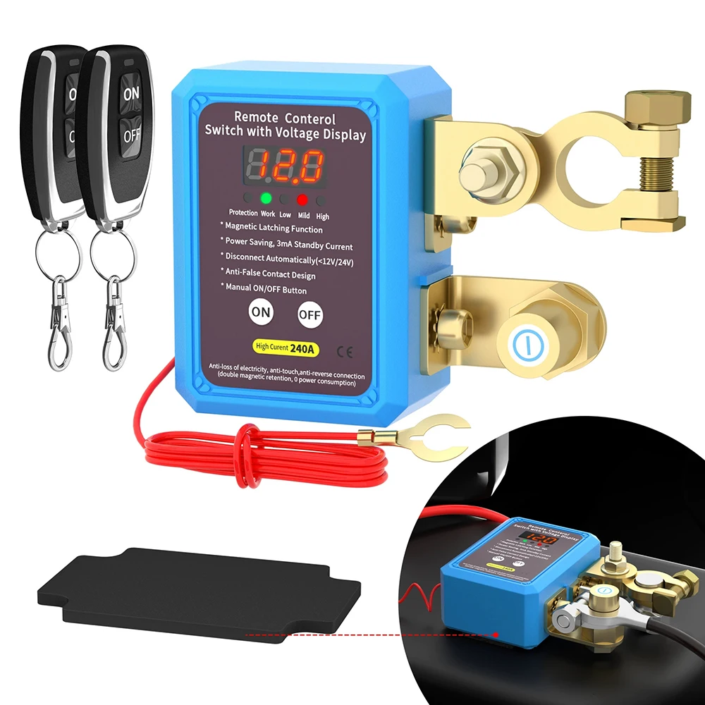 

240A Kill Switch 12V Дистанционный выключатель аккумулятора со светодиодным дисплеем напряжения Автоматический выключатель питания для автомобиля