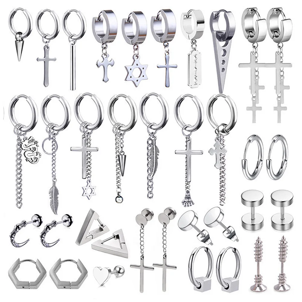 

Newest 1 Pair Stainless Steel Cross Pendant Dangle Long Tassel Unisex Hoop Earrings Men/Women Punk Gothic Jewelry Best Gifts