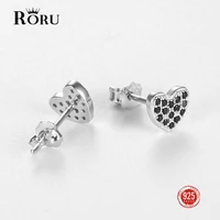 roru 100 s925 sterling silver black zircon 6mm 8mm heart stud earrings top shining fashion jewelry 2021 for women girls gifts