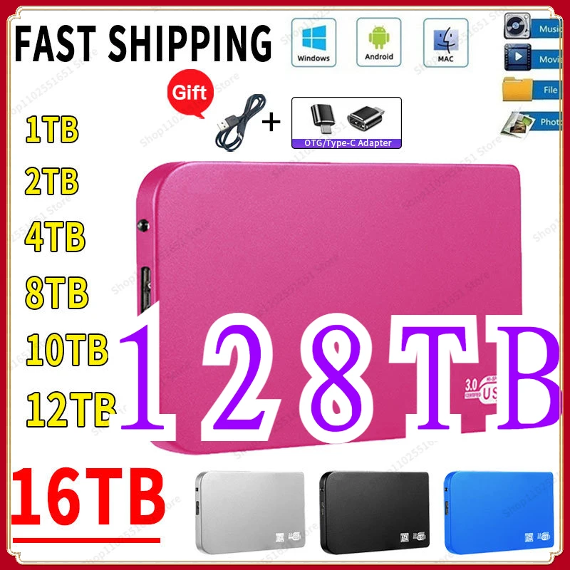 

High-Speed Portable 64TB SSD External Solid State Drives USB3.0 16TB 32TB 8TB Hard Drive MASS Hard DISK For Laptop/Macbook mini