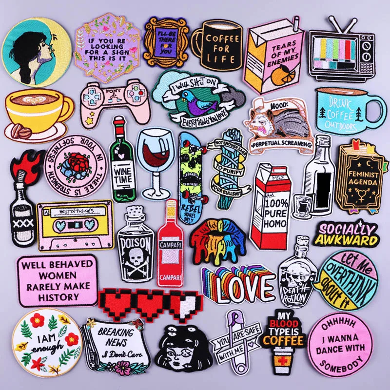 Мультяшный значок нашивки с вышивкой в виде букв и животных на одежду аппликация