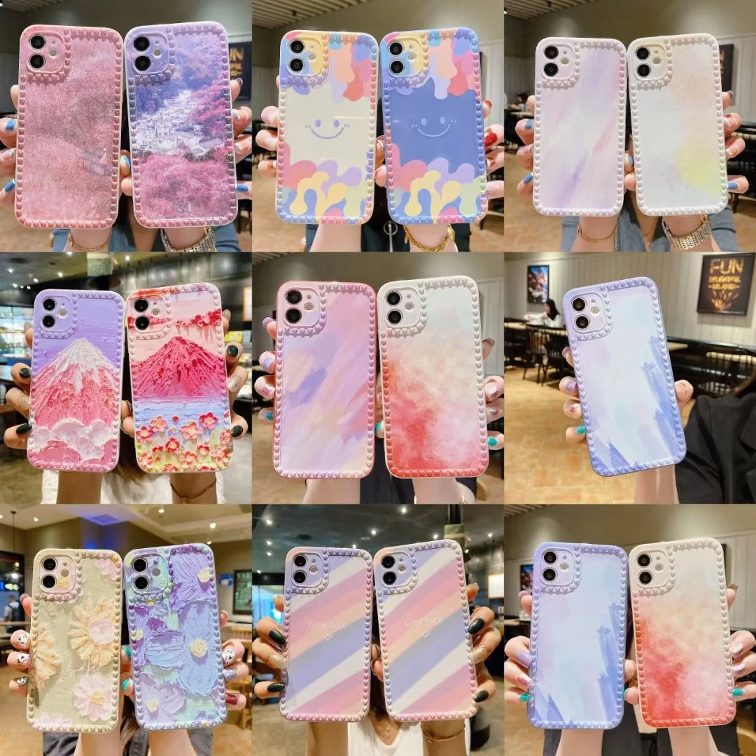 

Case For Iphone 13 12 11 Pro Max XR X XS 8 Art Wavy Flower Strawberry Cute Silicone Case Protective Clear shockproof Soft Cover