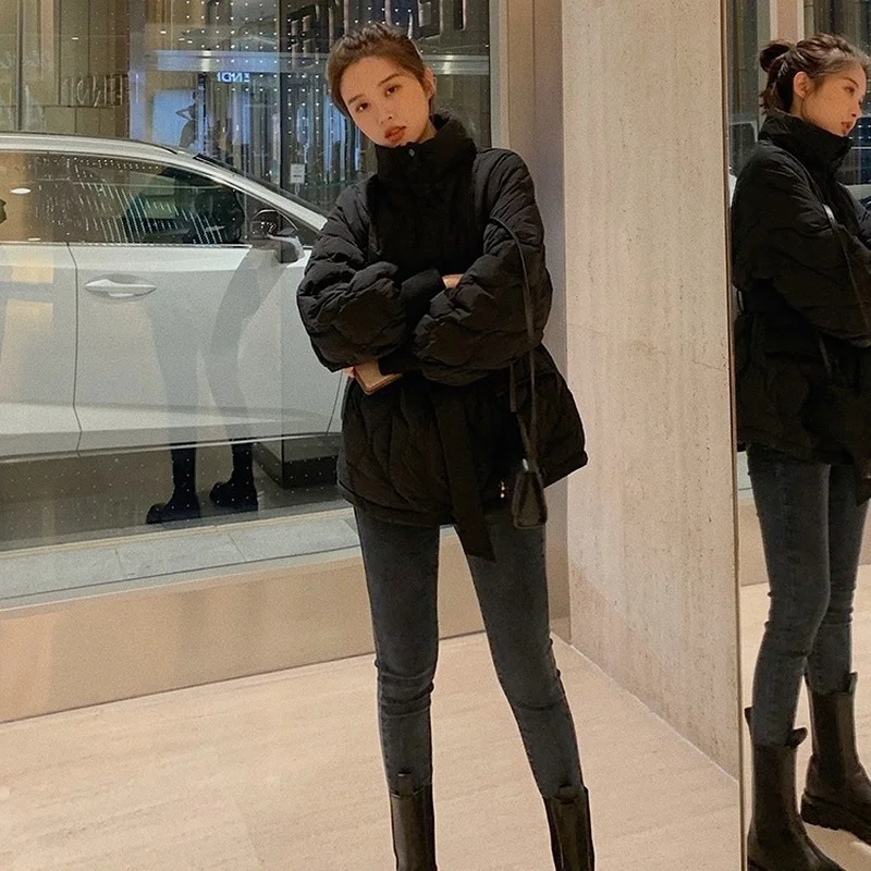 Slim Waist White Bread Jacket Long-sleeved Jacket 2023 Fashion Autumn and Winter New Style Korean Down Cotton Jacket Women